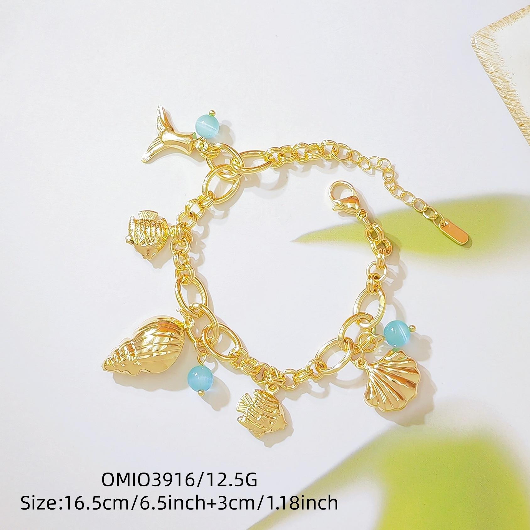 Ocean Inspired Shell Conch Mermaid Tail Bracelet, 18K Gold Plated with Blue Cat Eye Stone, Minimalist Unique Design, Trendy Summer Beach Jewelry for Women, Perfect for Daily Wear, Vacation & Beach Outfits