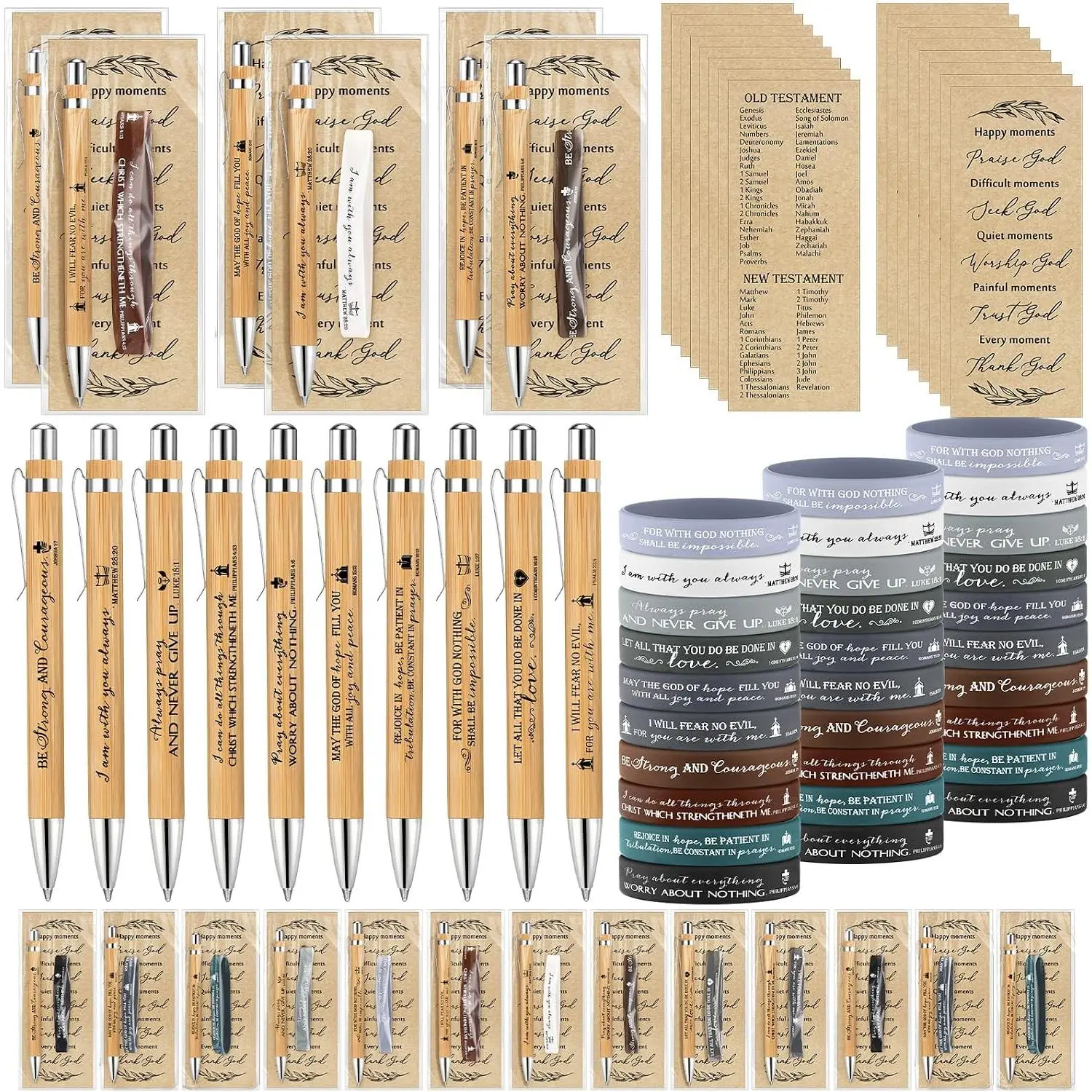 10 Set Christian Party Favors  Verse Pens with Scripture Bracelets and Religious Bookmarks, Pastor Appreciation Gifts for Church Camp VBS Sunday School Supplies