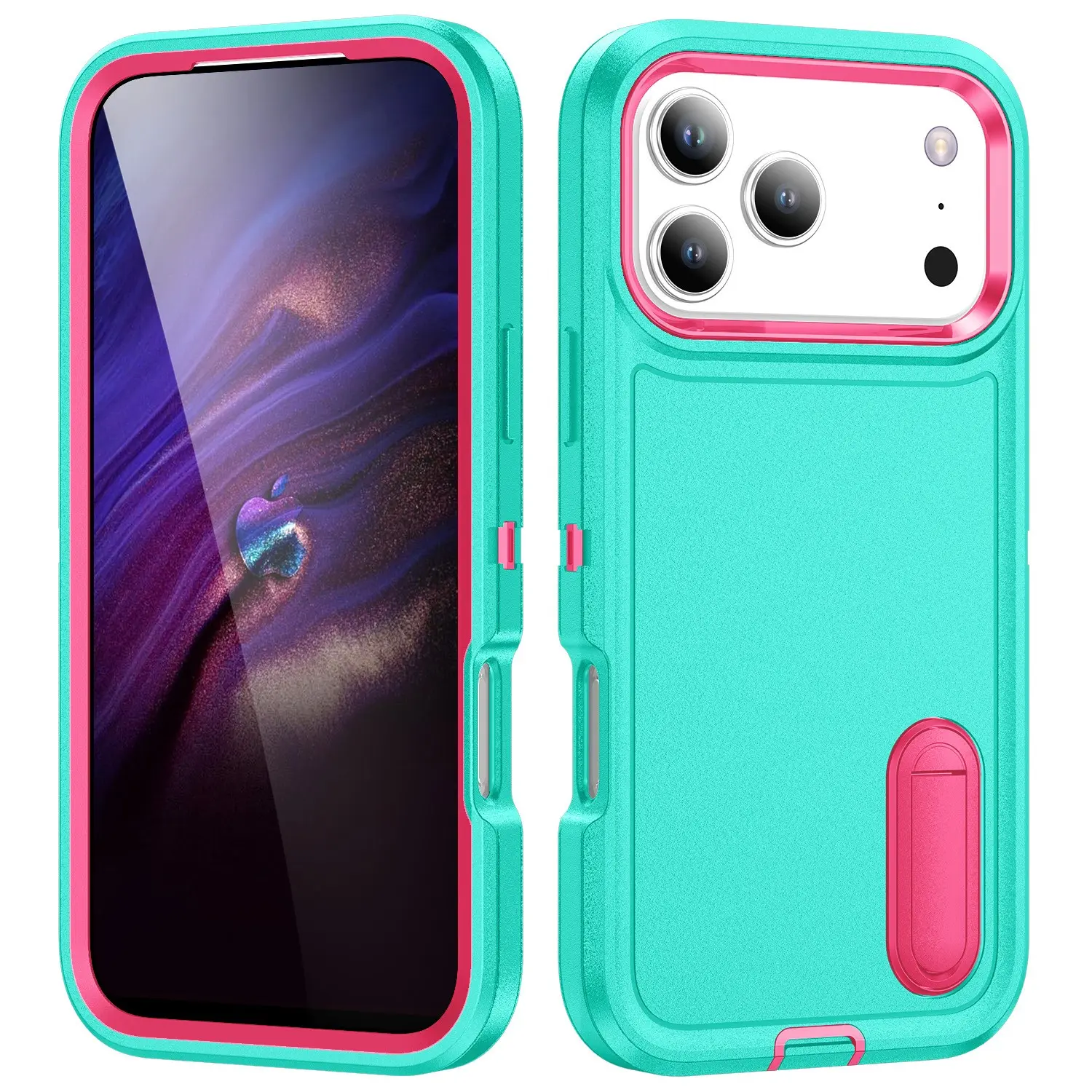 Creative Color Block Stand Phone Case, Shockproof Anti-Drop Protective Cover for iPhone 17 Pro Max 16 15 14 13 12 11pro Max, Unisex Design
