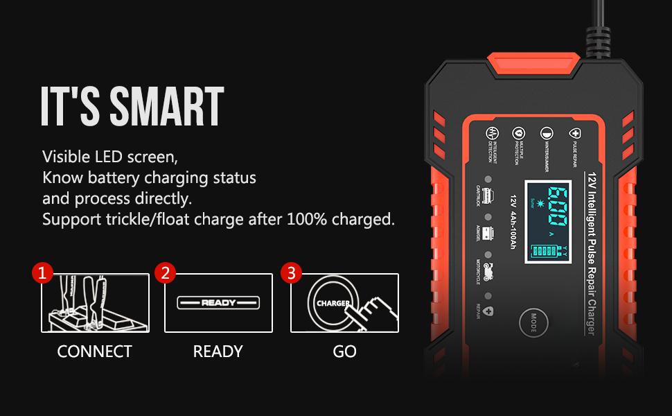 🔥 12V 6A Smart Battery Charger |   Auto Trickle Charger & Maintainer with Temp Compensation |   Multi-Vehicle Use for Car, Truck, Motorcycle, Boat