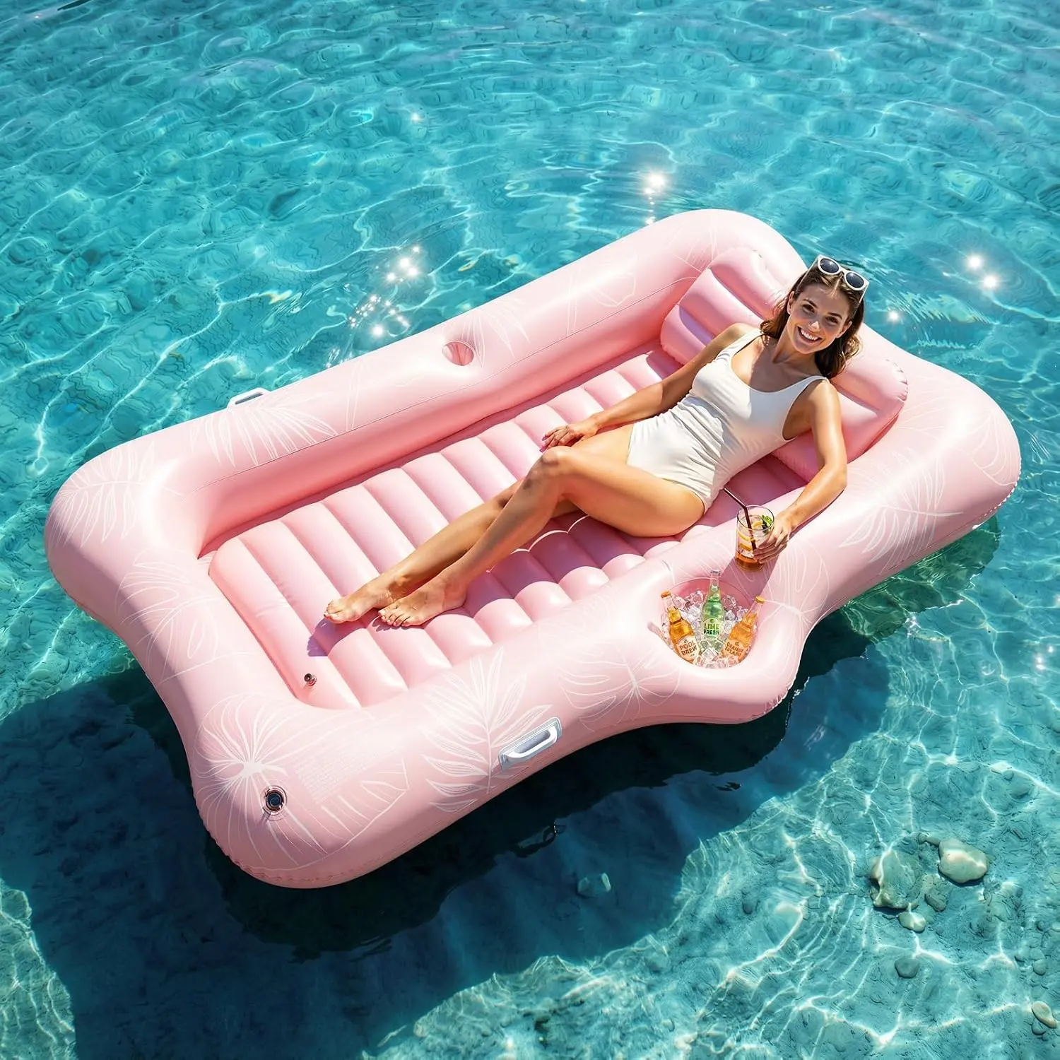 Inflatable Tanning Pool Lounger Float, Suntan Tub for Adults, Blow Up Sunbathing Pool with Integrated Pillow and Cup Holder, Heavy Duty Tanning Bed for Backyard Lake BeachGift.