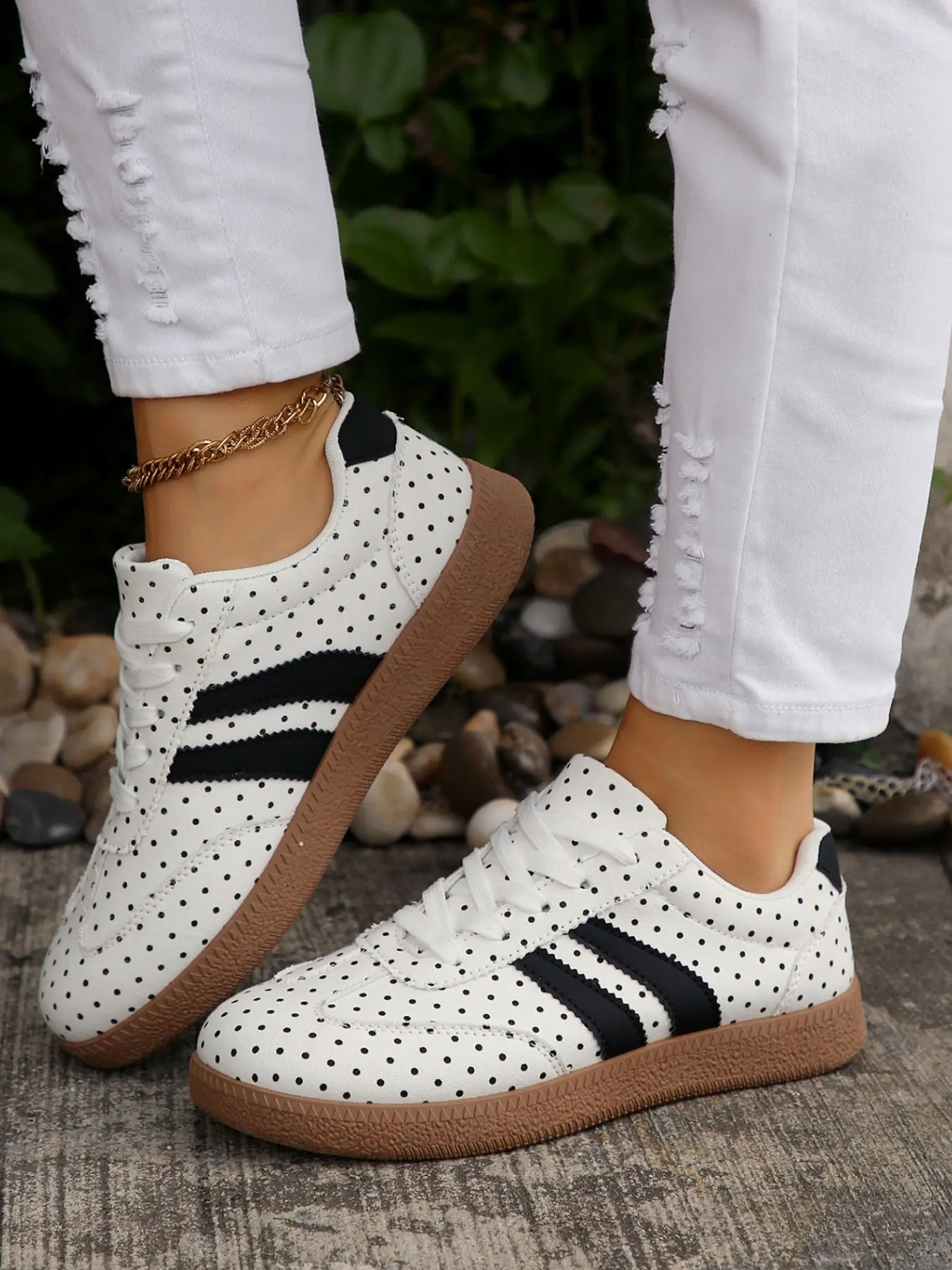 Women's Polka Dot Canvas Shoes, Breathable Fabric, Anti-Slip Soft Sole, Classic Retro Design, Comfortable Training Sneakers