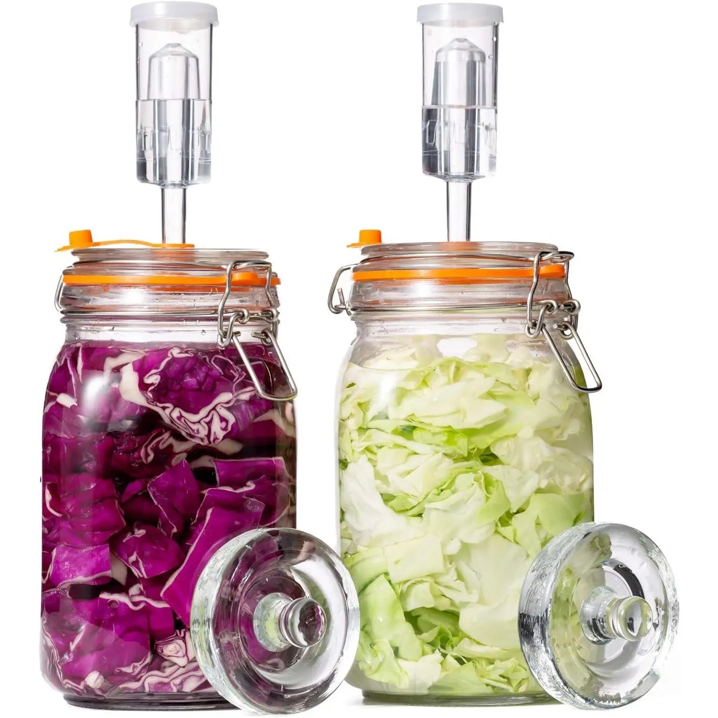 1.5L Wide Mouth Glass Fermentation Jar with Airlock & Weight, 2 Pack | Fermenting Kit for Making Sauerkraut, Kimchi, Pickles and Vegetables