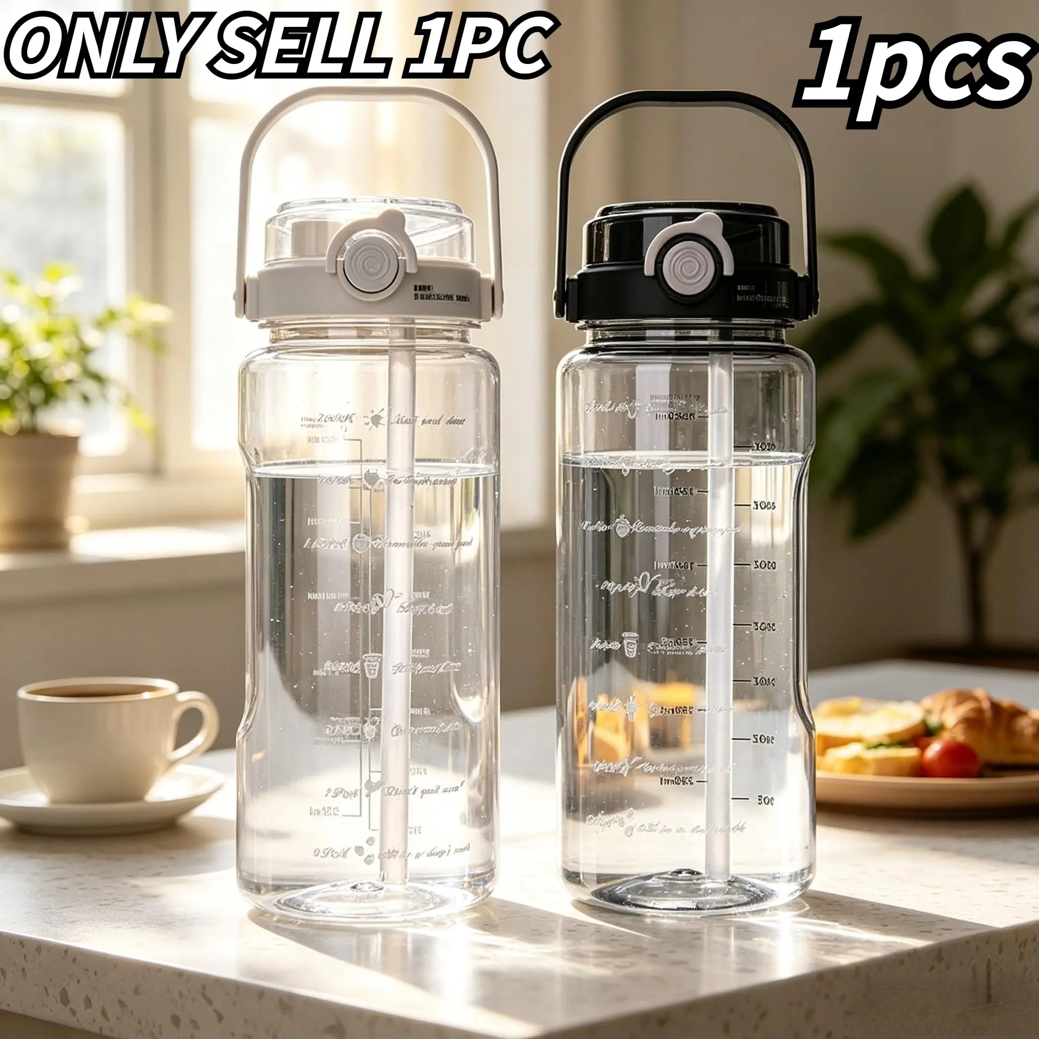 Large Capacity Sports Portable Space Cup, 2000ML Plastic Water Bottle with Detachable Straw and Volume Markers, Ideal for Work, Travel, Fitness