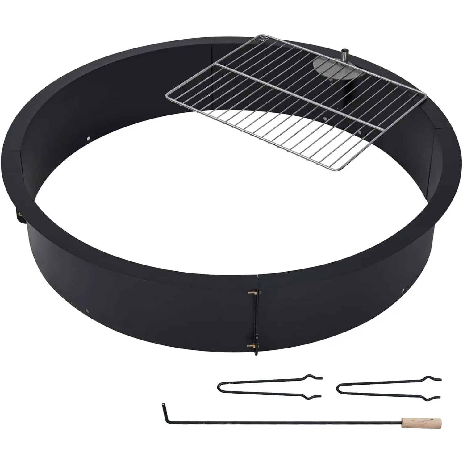 GARVEE 36-in Heavy Duty Outdoor Fire Pit Ring with Grill Grate, 2.5 mm Steel Heat Resistant Round Firepit Insert for Above/In-Ground Use, Patio BBQ Fire Pit for Camping, Heavy Duty Firepit