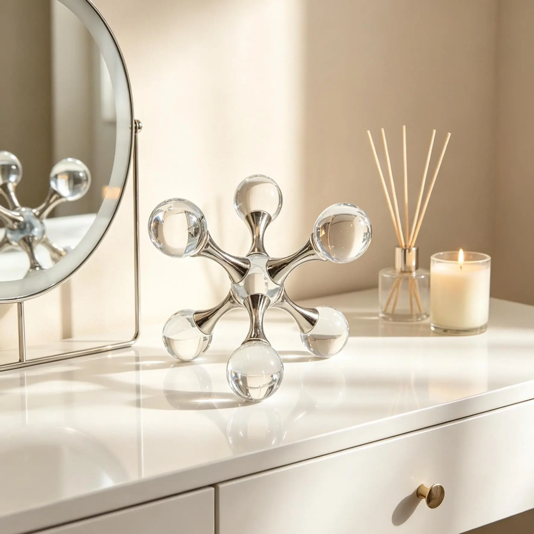 Modern Luxury Crystal Molecular Ball Decor, High Transparency Round Smooth Shine, Home Office Bookshelf Display Ornament, Glass Ornaments