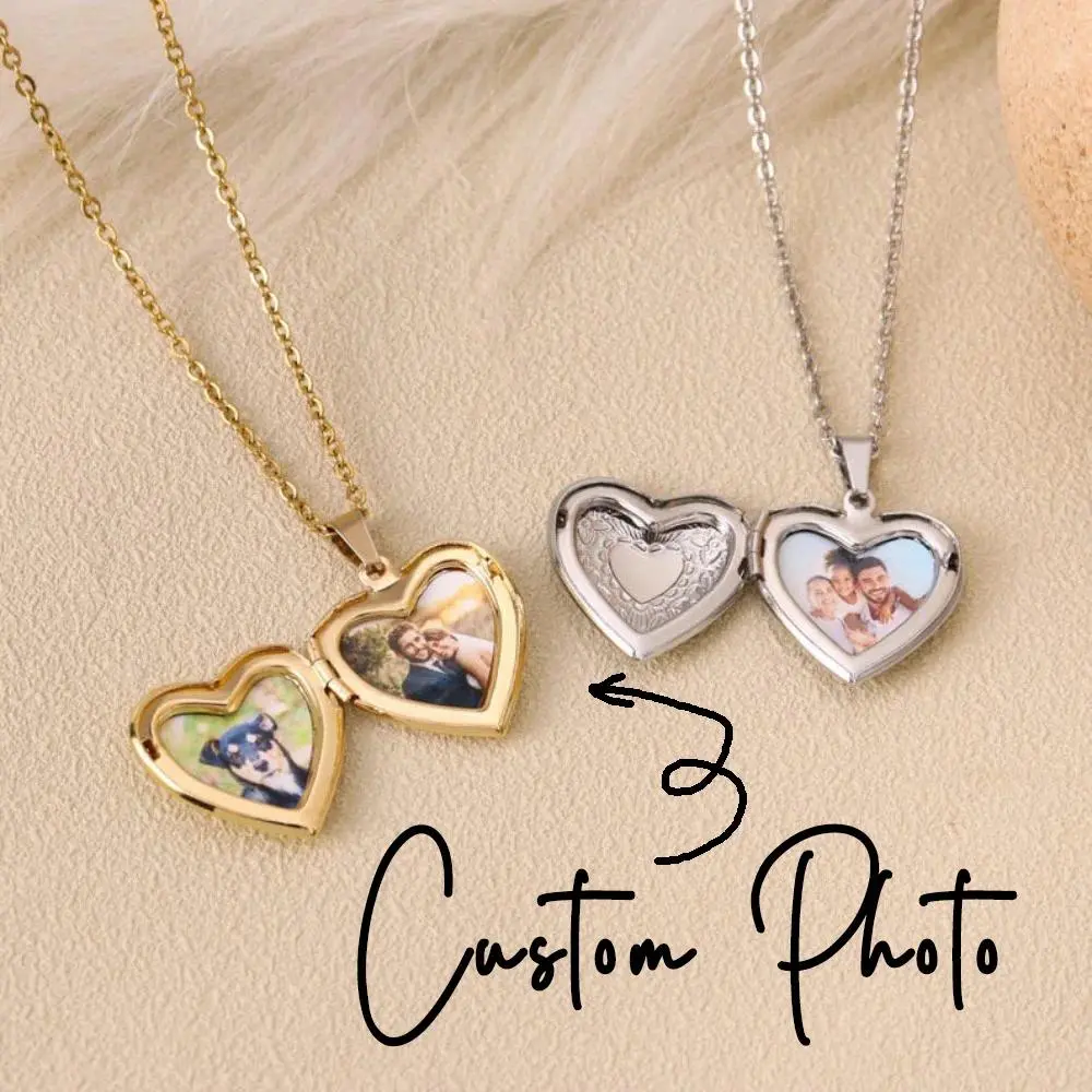 Customized 1/2 Photo Heart Locket Pendant Necklace, Fashion Women Necklace Personalized Souvenir Gifts, Mother's Day Idea Gifts