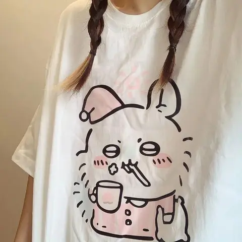 Men's Normal Type Graphic T-Shirt - Soft Round Neck, Short Sleeve Casual Cotton Top, Minimalist Kawaii Print, Cute Anime Vibe, Unisex Streetwear Tshirt for All Seasons