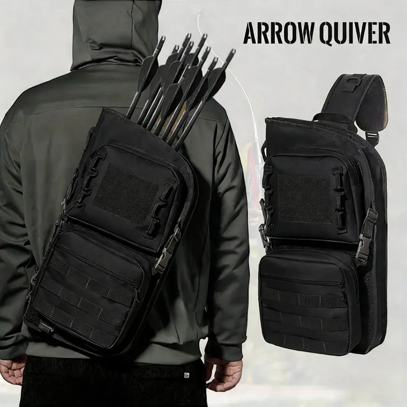 Black Multifunctional Archery Back Arrow Quiver Bag, Adjustable Shoulder Arrow Holder for Outdoor Hunting & Target Practice