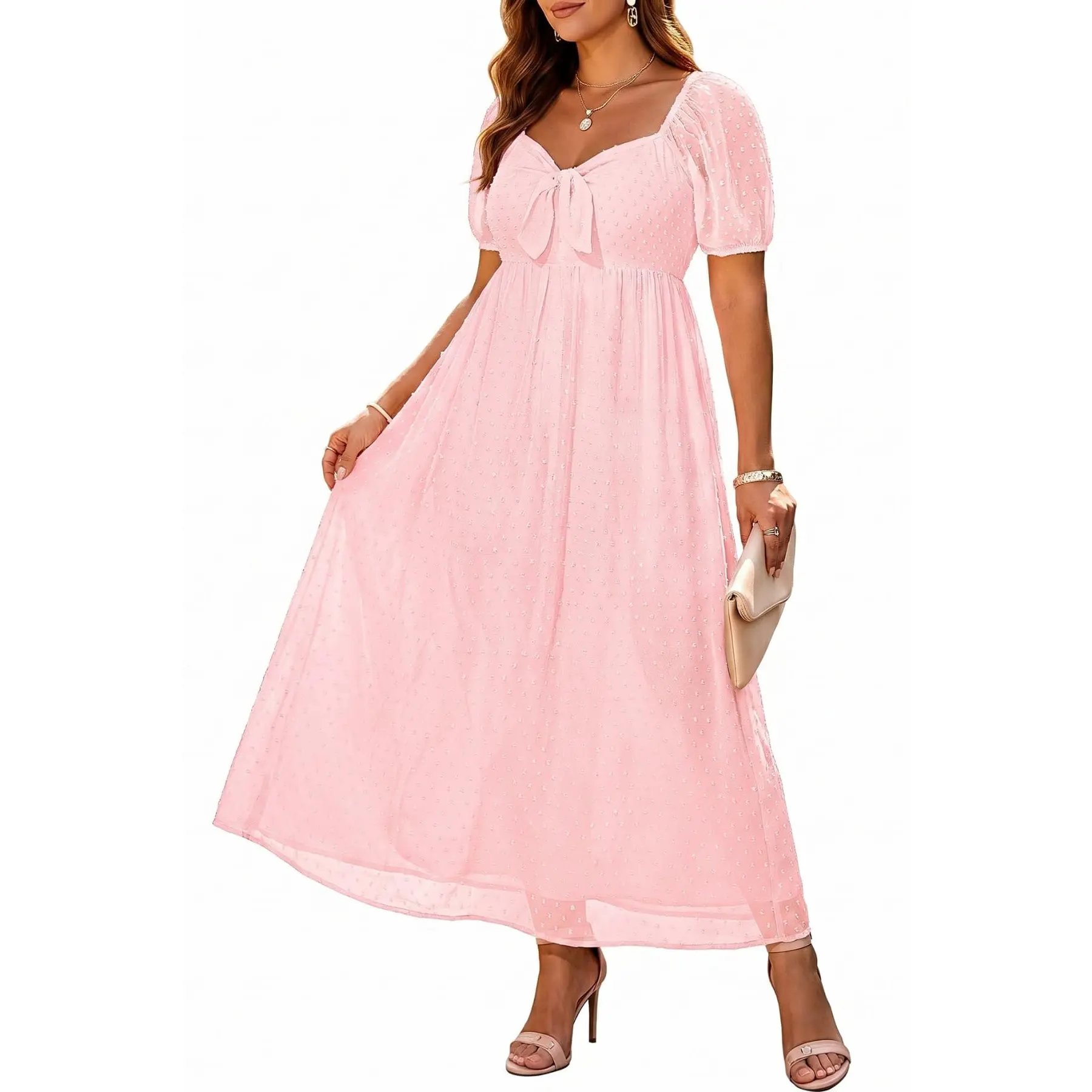 Pinup Fashion Plus Size Summer Dress -  Graduation Beach Wedding Guest Tie Front Maxi Sundress