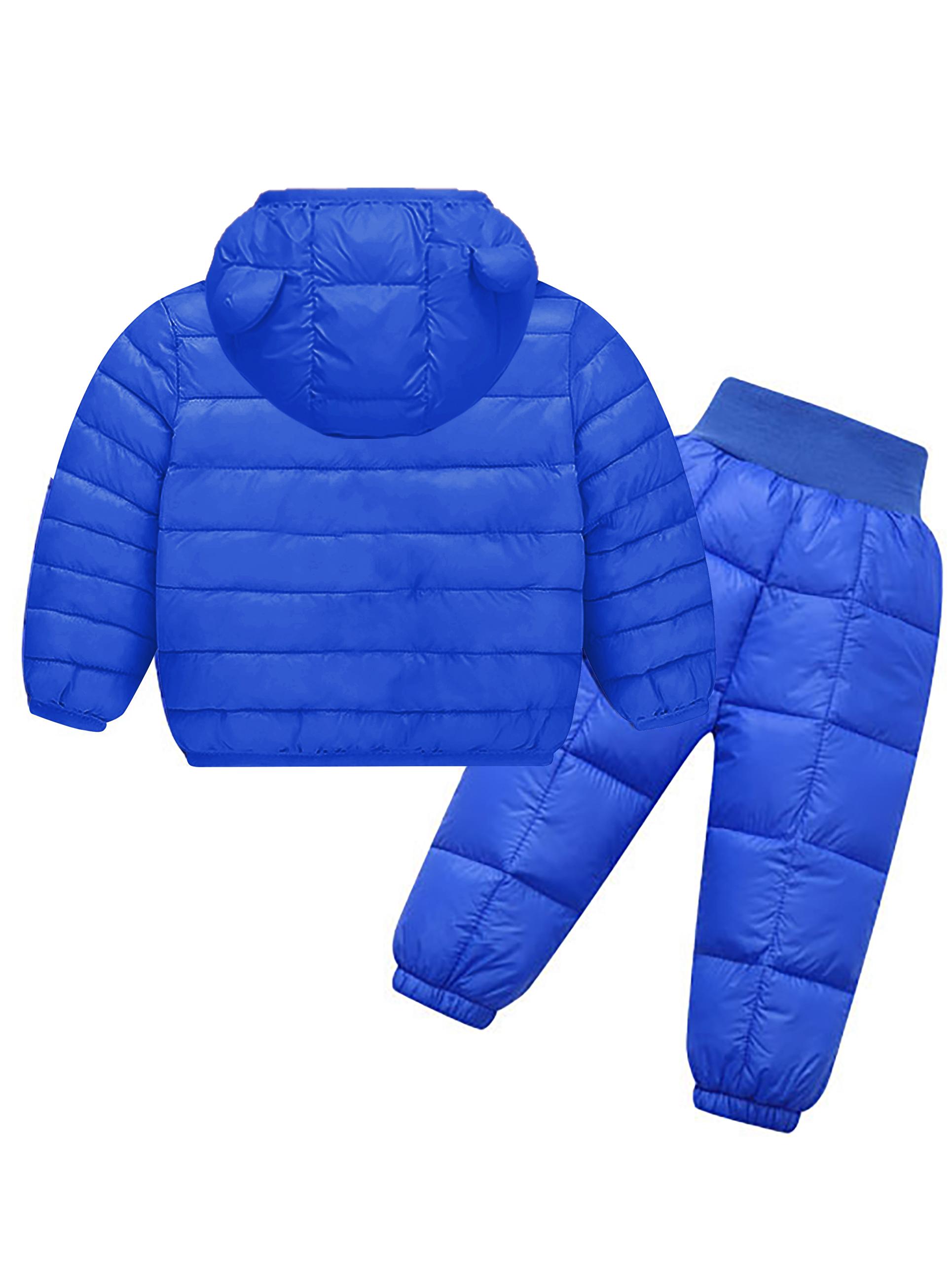 (New)2pcs ' European/American Style Winter Ski Suit Set - Boys & Girls Bear Ear Hooded Jacket & Pants with Coat & Matching Snow Pants, Thickened for Skiing, Ice Skating, Outdoor Play (Pink, Hand Washable), Perfect for Outdoor