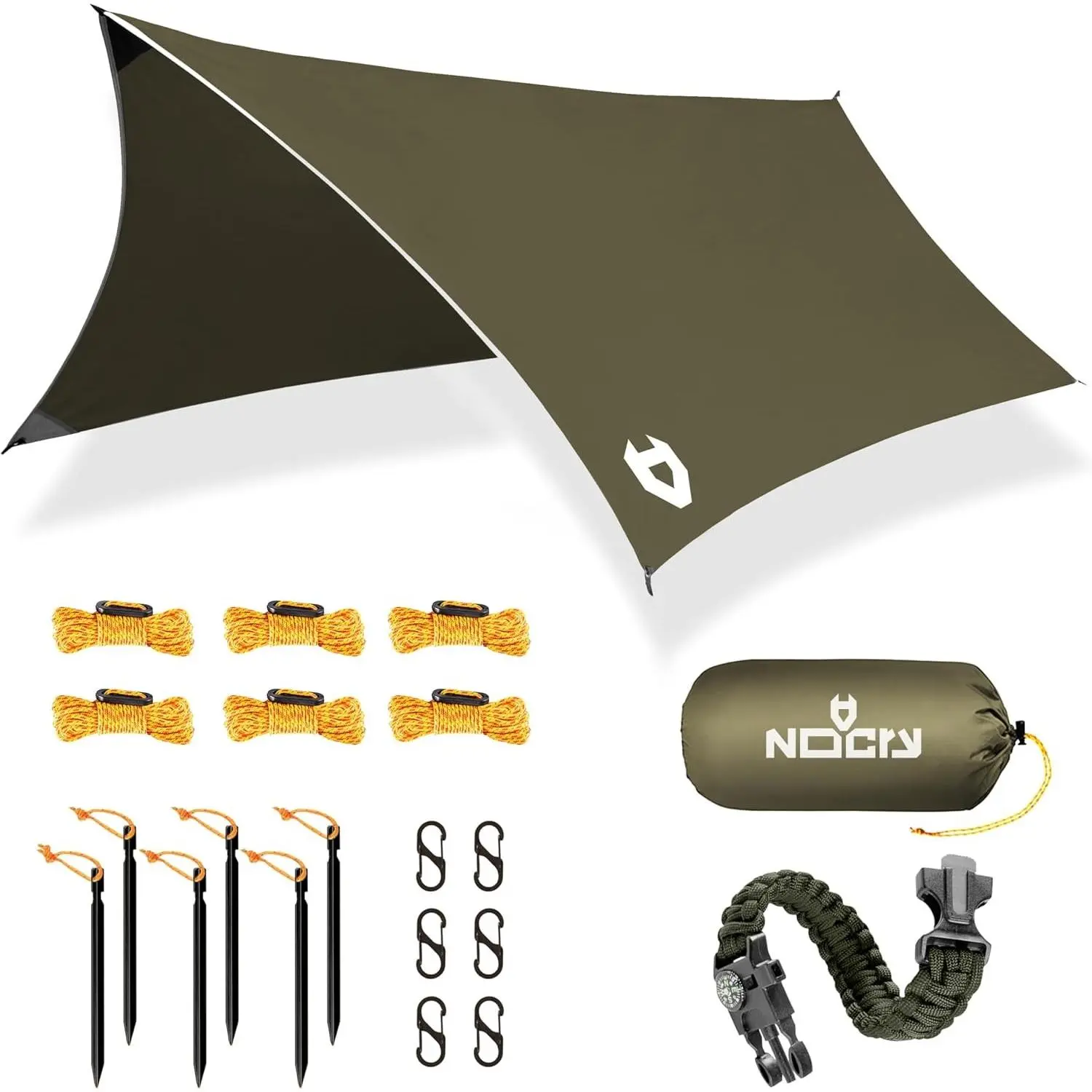 12x10 Lightweight Survival Camping Tarp, 100% Waterproof, Perfect for Backpacking Hammock Shelter, Multiple Colors, Survival Bracelet Included, OD-Green