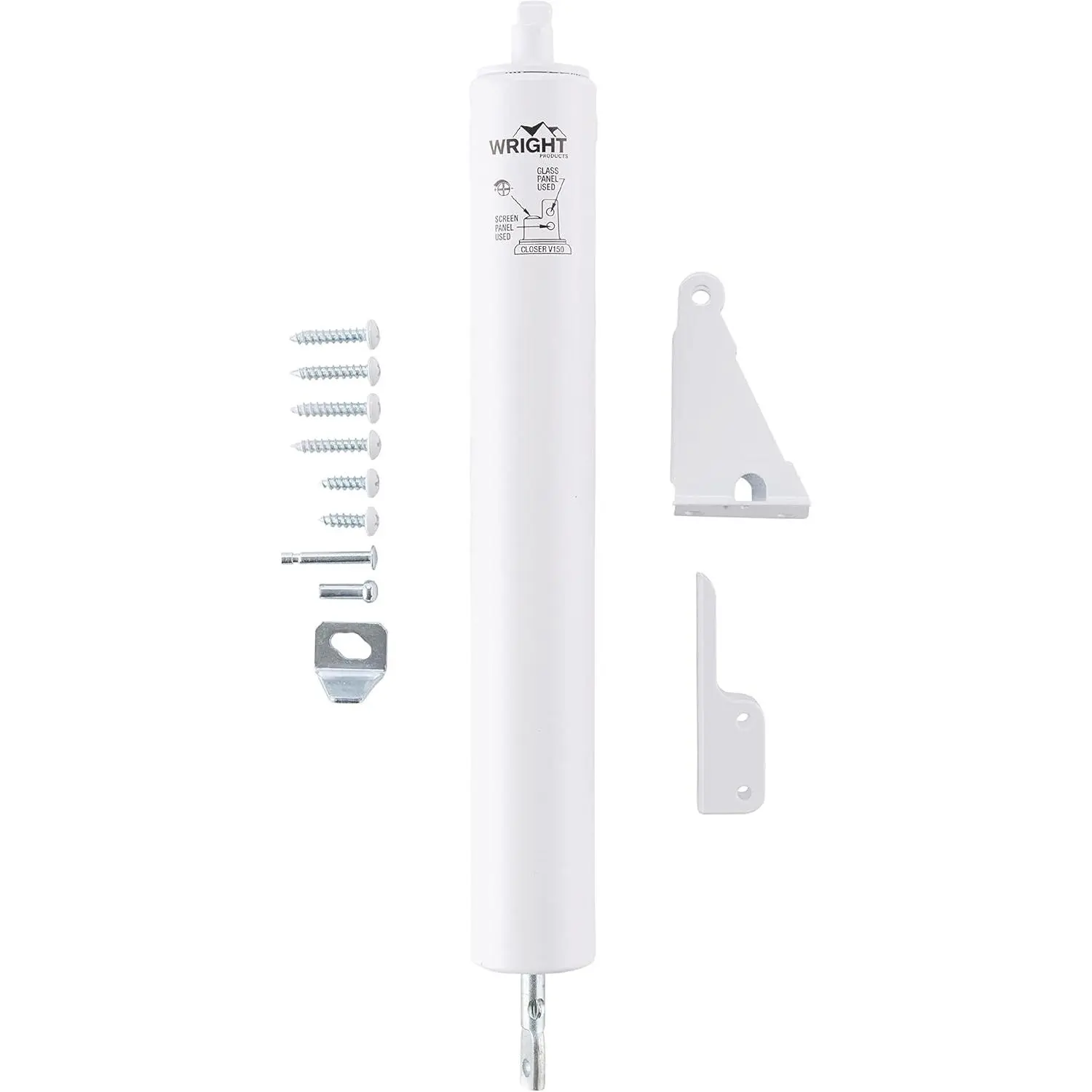 Wright Products Heavy-Duty Pneumatic Storm Door Closer – Durable, Adjustable, Quiet-Closing with Hold-Open Feature (Transitional, White)