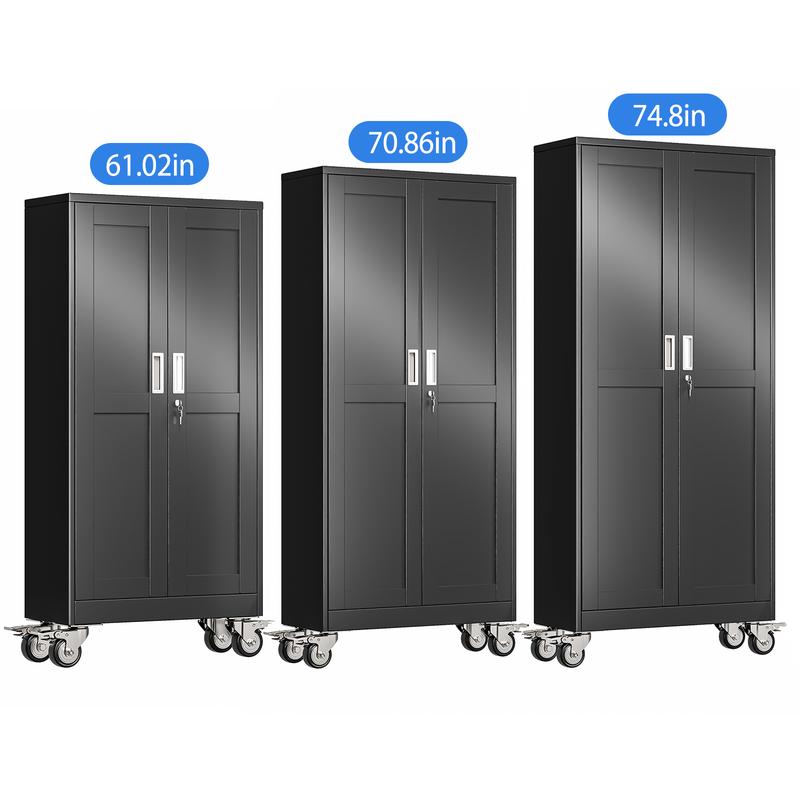 GEITIN 75" Tall Metal Garage Storage Cabinet with Wheels & Locking Doors, 5 Adjustable Shelves, Heavy Duty Steel Tool Cabinet for Garage, Home, Office, Shop