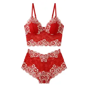 Red Contrast White Floral Lace 2 Piece Lingerie Set Cropped Cami High Waist Briefs Women Boudoir Intimates Valentine Gift For Hersoft supportive lingerie loungewear