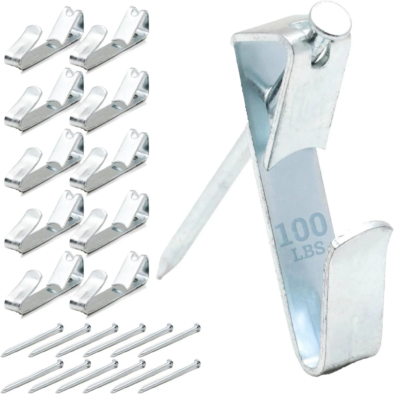 Heavy Duty Picture Hanging Hooks, Holds 100 lb, 10 Pack with Nails for Drywall, Nickel Wall Hangers for Frames, Mirrors, Canvas & ArtworkGift
