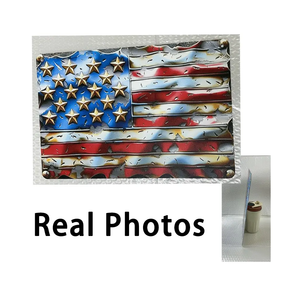 Vintage Aluminum American Flag Sign Bold Patriotic Artwork Wall Decor for Home Bar Cafe Restaurant Office Independence Day Metal Wall Art Decorations
