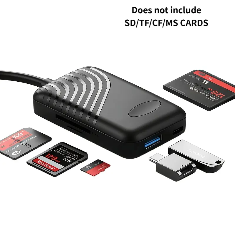 USB3.0 Type-C Multi Card Reader 4-in-1 Design Read SD TF CF MS At The Same Time Fast File Transfer Plug&Play No Driver Portable Memory Card Adapter For Laptop Phone Camera