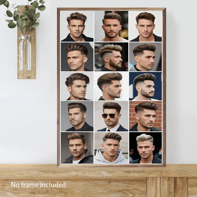1 modern men's hairstyle frameless oil painting - high-definition men's haircut art poster, suitable for home decoration, barbershops, salons - contemporary wall decoration 16x24inch, 2D flat design, perfectly matches room decor