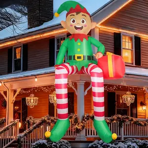 Christmas Inflatable Outdoor Decorations, 8FT Elf Christmas Inflatables, Partyotu Sitting Elf Inflatable Outdoor Decor,Blow Up Christmas Decor with LED, Gift Box for Party Lawn Garden Yard OutdoorAB19Wild Motion