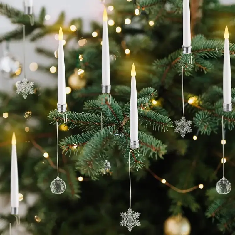 6/12 Flameless LED Christmas Candles, Adjustable Brightness, Realistic Fire Effect, Battery Powered, Indoor Home Decor, Fireplace, Table Centerpiece, Christmas Decorations