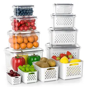 Fruit Storage Containers for Fridge with Removable Colander, 4 Pack Fruit Containers for Fridge with 2 Function Divider Plate, Airtight Storage Container to Keep Berry Fruit Fresh, Dishwasher Safe