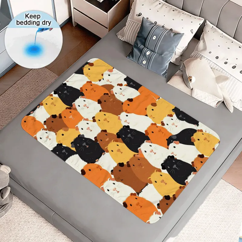 Colorful guinea pig lovely healing pattern thickened leak proof absorbent pad can be reused as a urine barrier pad, Reusable pee pads, suitable for women, the elderly, pets, women's hygiene and postpartum recovery