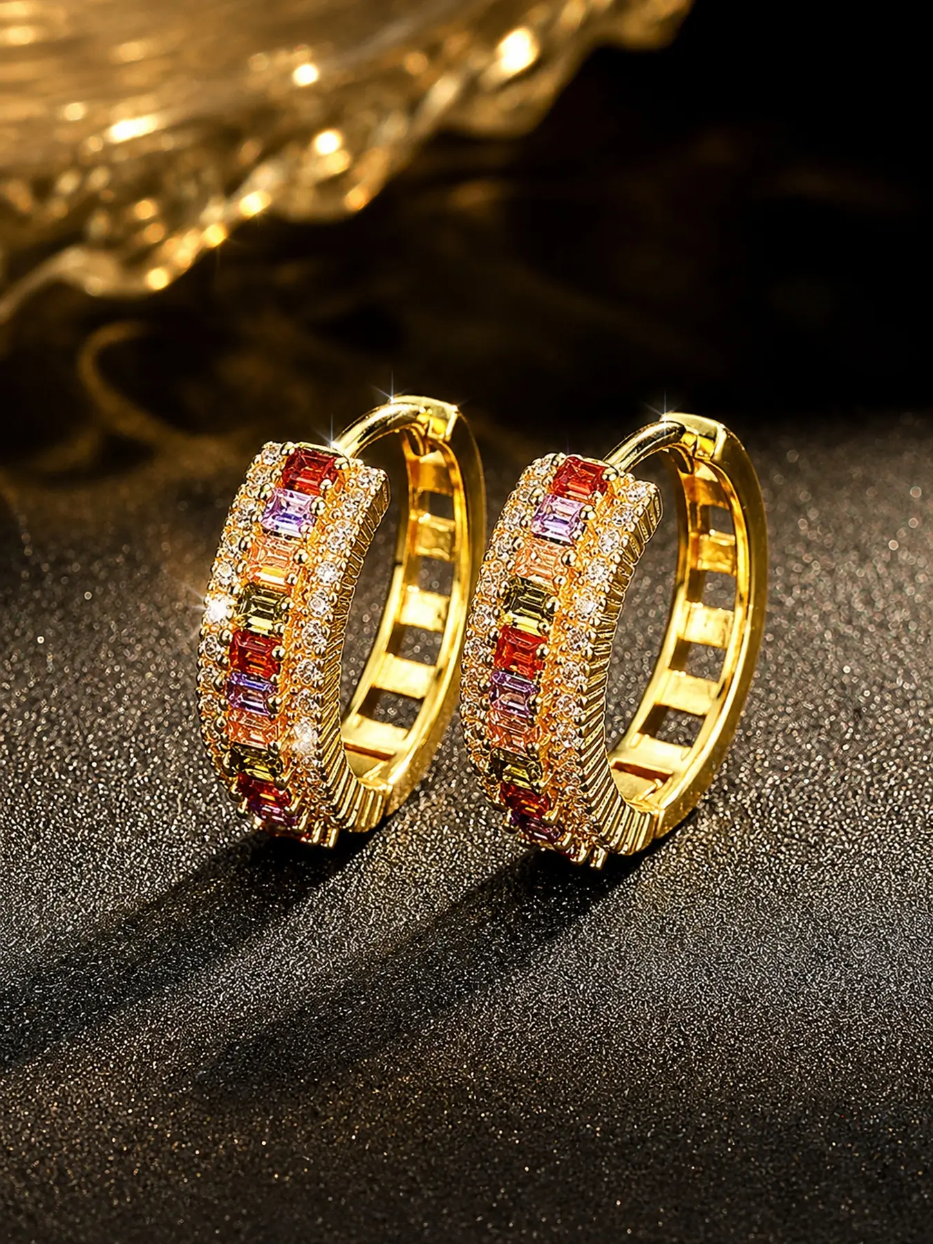 Colorful Hoop Earrings for Women, Gold Plated Brass Huggie Earrings, Elegant Everyday Jewelry, Gift for Her