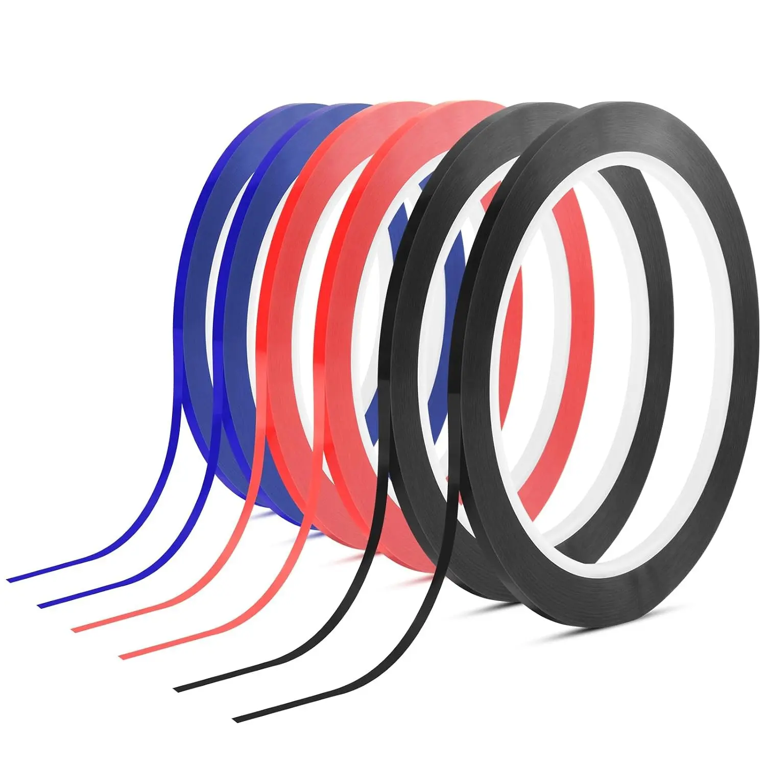 6 Rolls 1/8" Thin Whiteboard Tape Dry Erase Board Line Tapes for Grid Marking, Chart, Drafting, Pinstriping, 164 Ft (50m)/Roll (Black, Red, Blue)