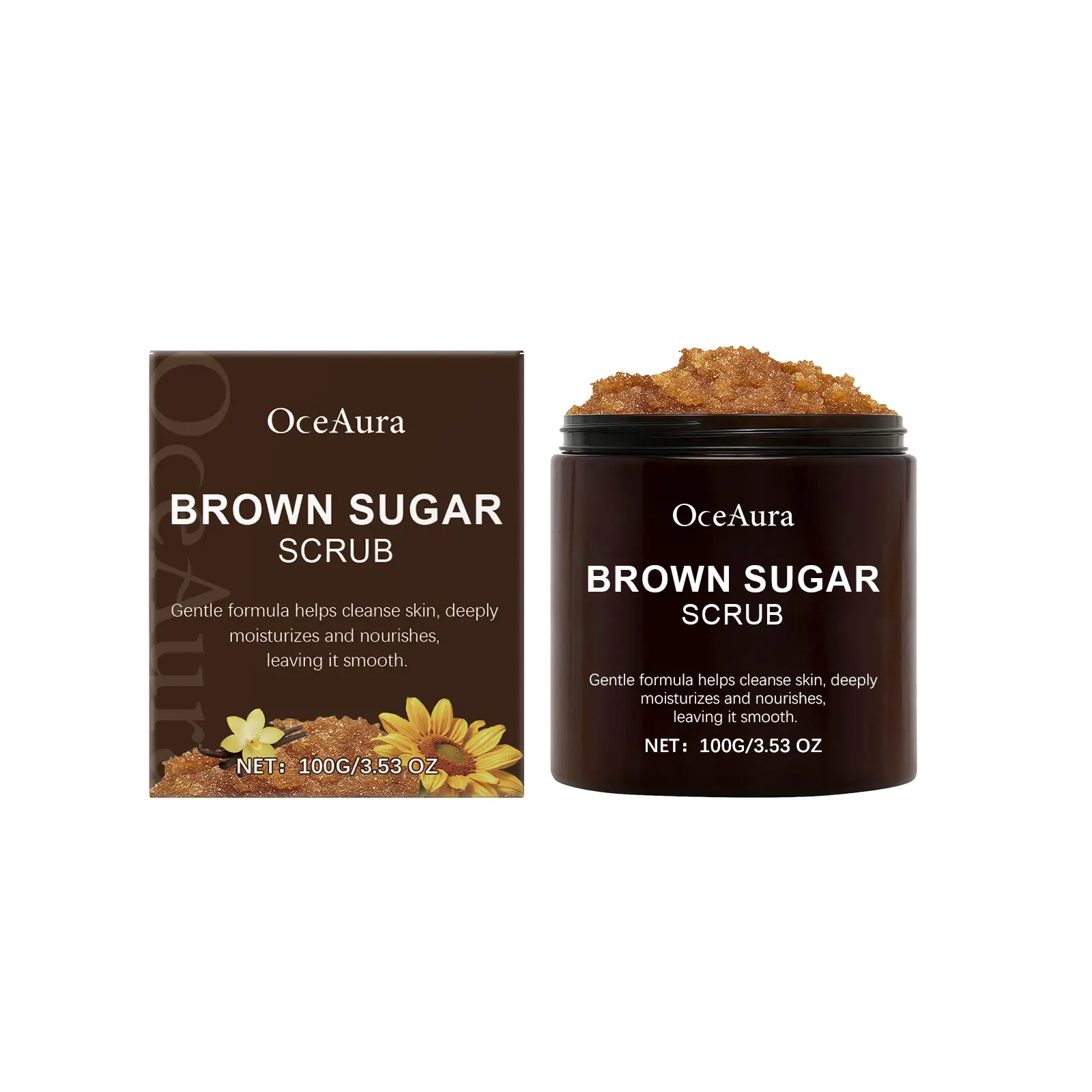 Brown Sugar Body Scrub - Gentle, Relaxing Scent Exfoliate & Moisturizer for Smooth Skin, Dark Knees, Elbows & Strawberry Skin