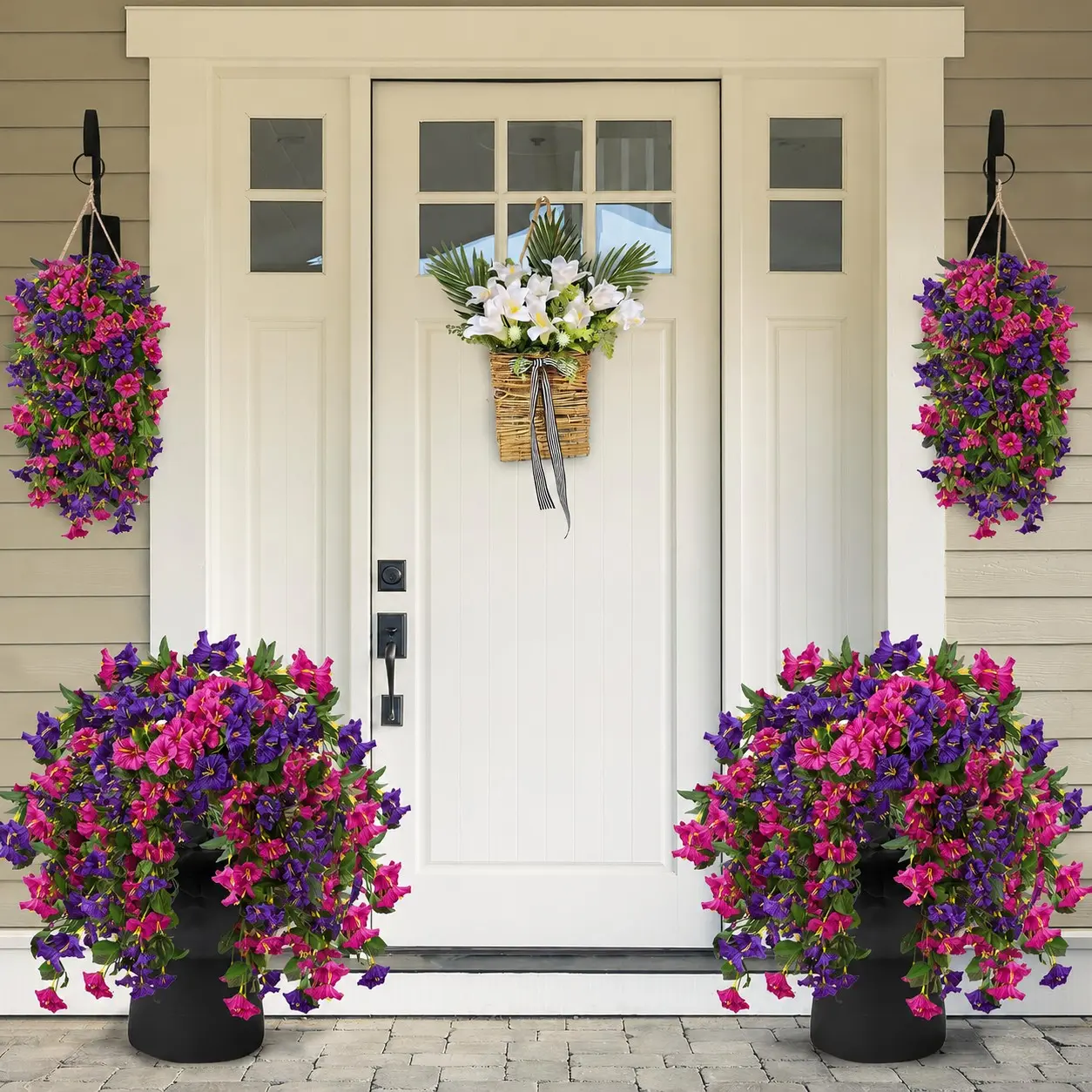 2/4 Pcs Hanging Artificial Morning Glory Vine, UV Resistant Realistic Greenery, Outdoor Home Office Garden Decor, Holiday Decoration