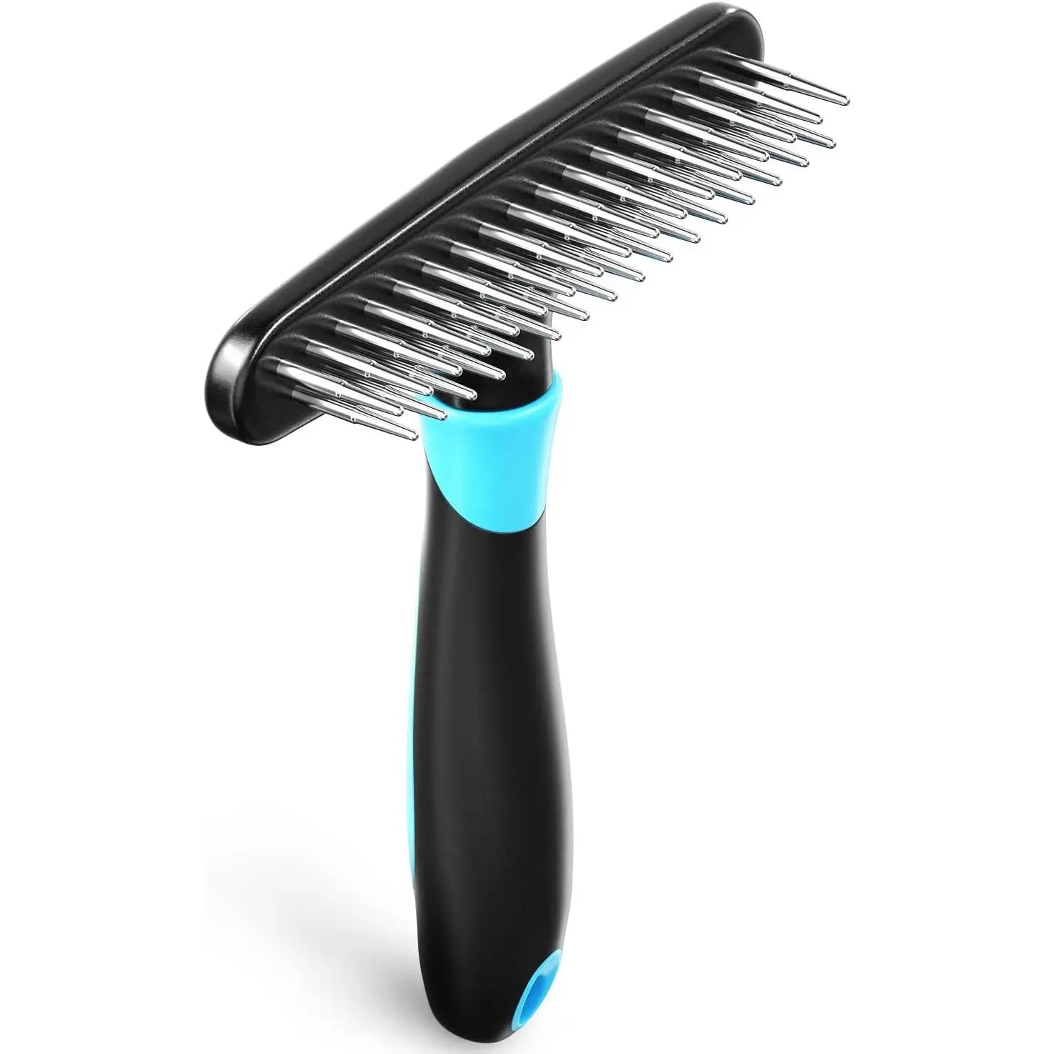 Deshedding Brush - Undercoat Rake for Dogs, Cats, Matted, Short, Long Hair Coats - Double Row Stainless Steel Pins - Reduce Shedding by 90% (Blue)