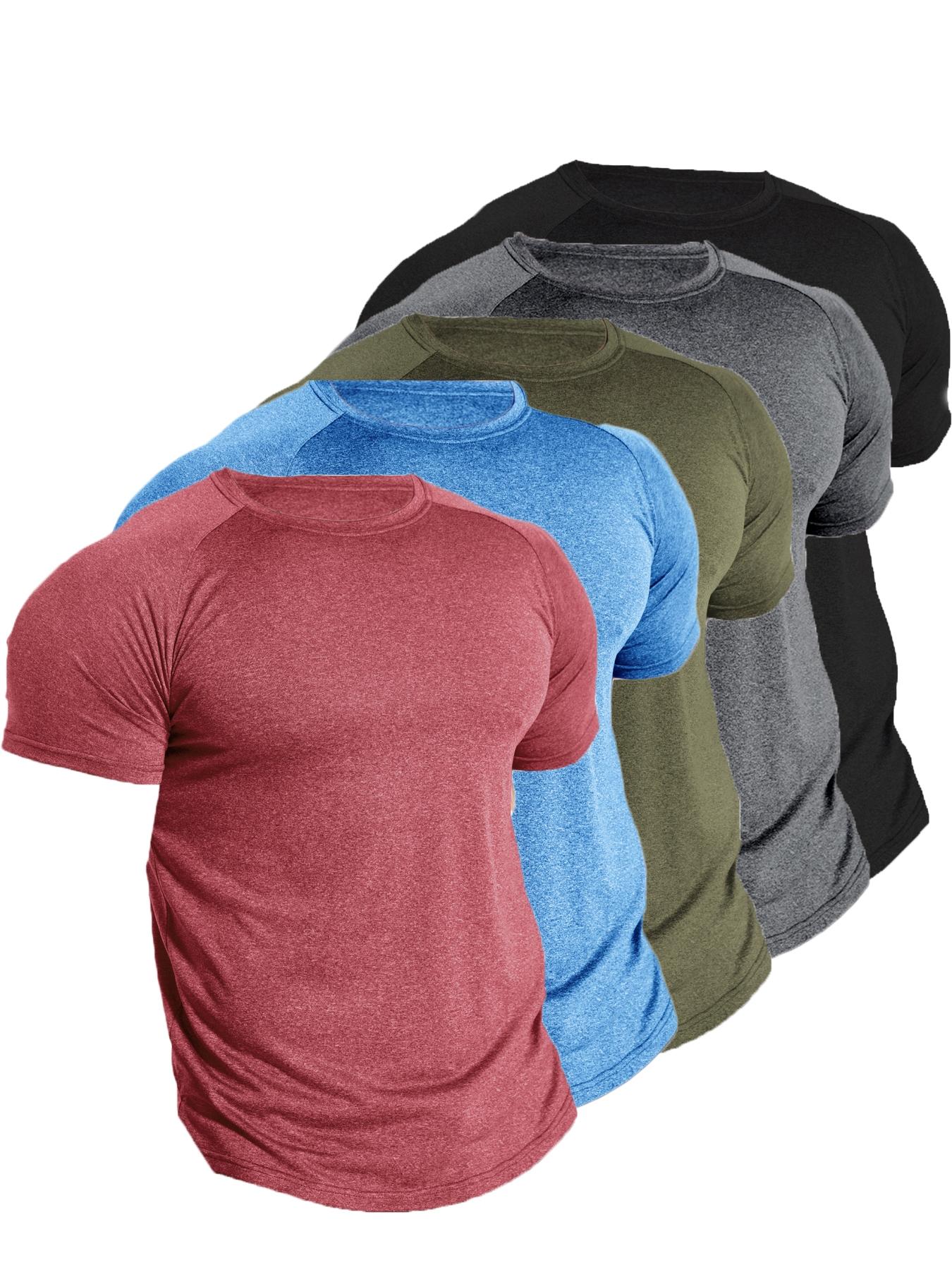 Men's Plain Round Neck Short Sleeve Sports Tee, Quick Drying Breathable Crew Neck T-shirt, Men's Sportswear for Gym Workout Running, Gym Wear