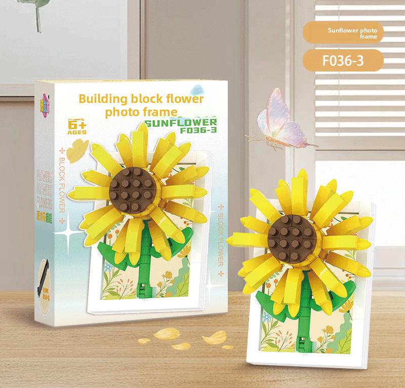 Picture frame, building blocks, bouquet, preserved flowers, carnations, sunflowers, DIY girls' holiday