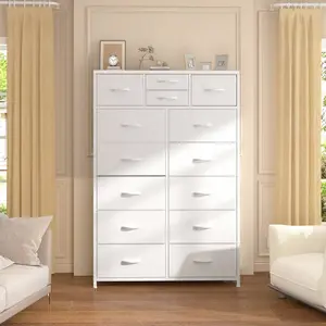Sturdy 52.2"H  Tall Fabric Dresser With Wood Top & Metal Frame , Multi-Use And Large Capacity Clothes Storage For Bedroom  , White