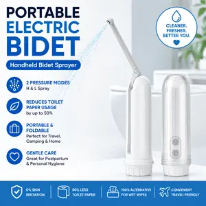 Portable Bidet, Handheld Electric Bidet Sprayer, Battery Powered Foldable Personal Travel Bidet, 2 Pressure Modes, Adjustable Water Spray, Toilet Sprayer for Home, Travel, Camping, Postpartum Care & Personal Hygiene
