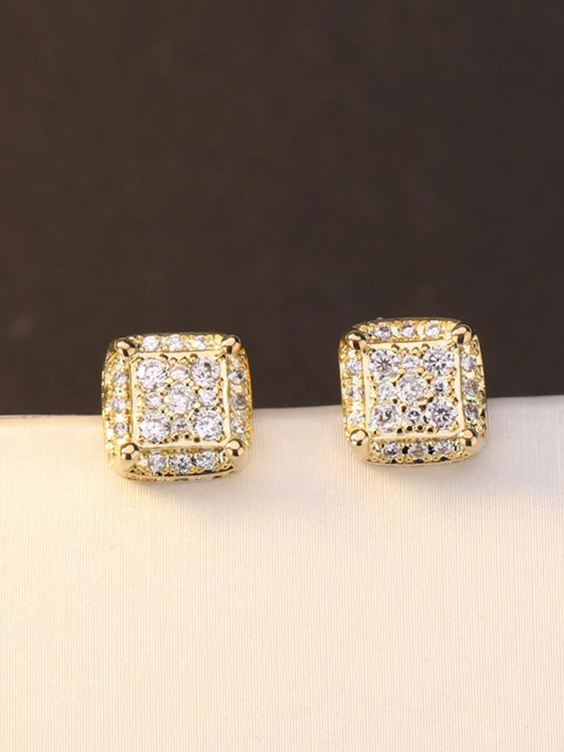 Square Shaped Zircon Decorated Earrings, Artificial Zircon Earrings, Fashionable Jewelry for Women & Men, Trendy All-match & Exquisite Jewelry for Birthday Gift