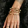 Retro Boho Thick Bangles, Fashionable Chunky Bangles, 10mm Ball Silvery, Handmade Stacking Bangles for Women, Multilayered Bangles, Daily Party Jewelry Gifts, Fashionable Jewelry Accessories