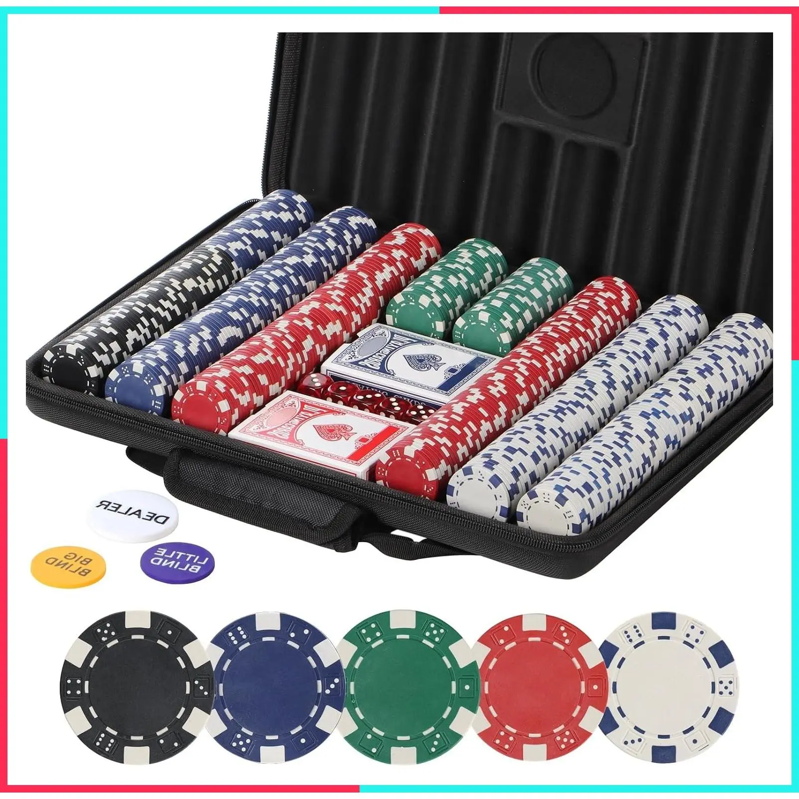 500 Pcs 11.5g Clay Poker Chips Set with Briefcase for Texas Hold'em, Blackjack, Pokeno and Casino Games