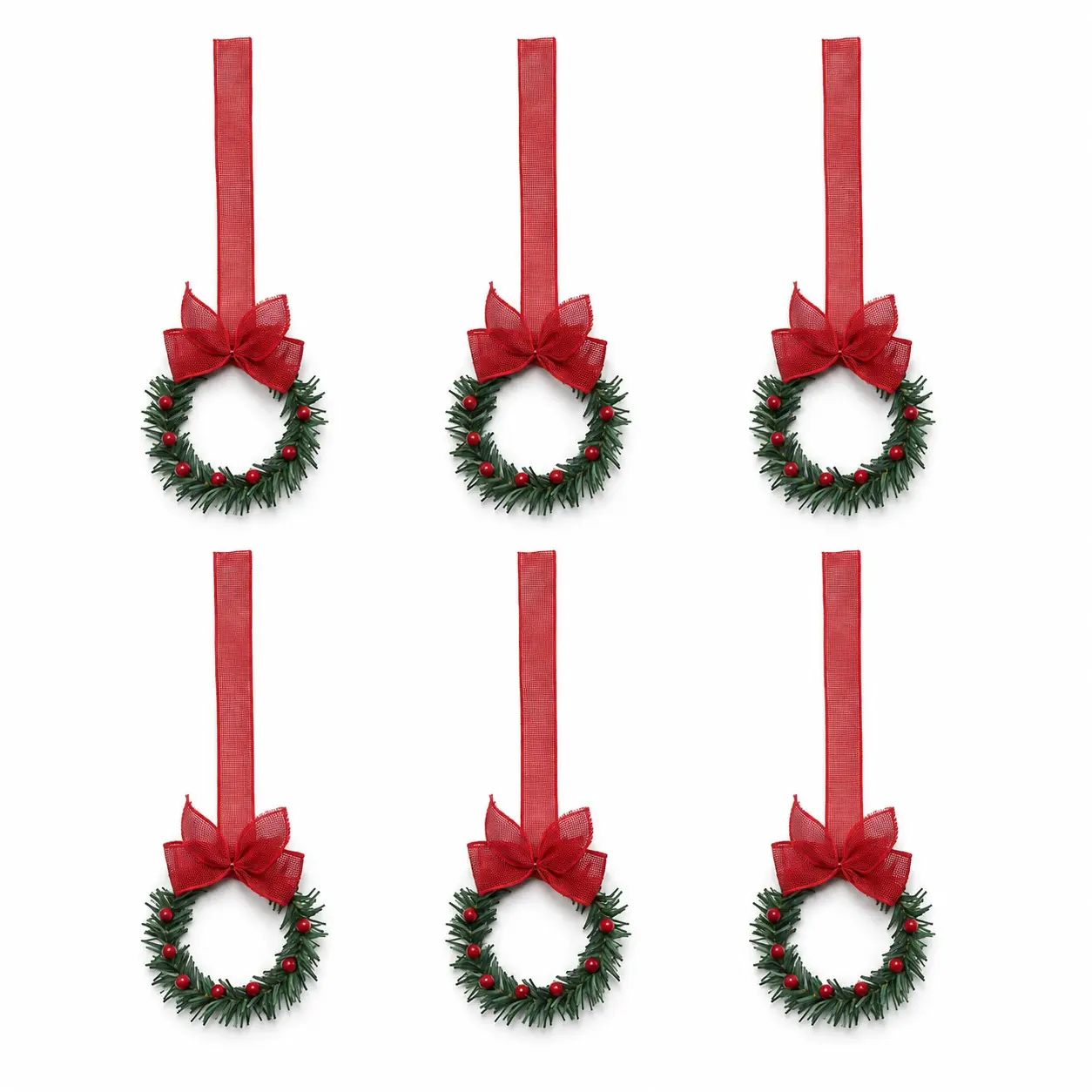 6pcs/12pcs Christmas Kitchen Cabinet Mini Wreath Hanging Ornaments with Bows and Berries, Mini Christmas Wreath Small Kitchen Christmas Decorations, Artificial Hanging Wreath for Window/Cabinet/Chair/Door/Stairs