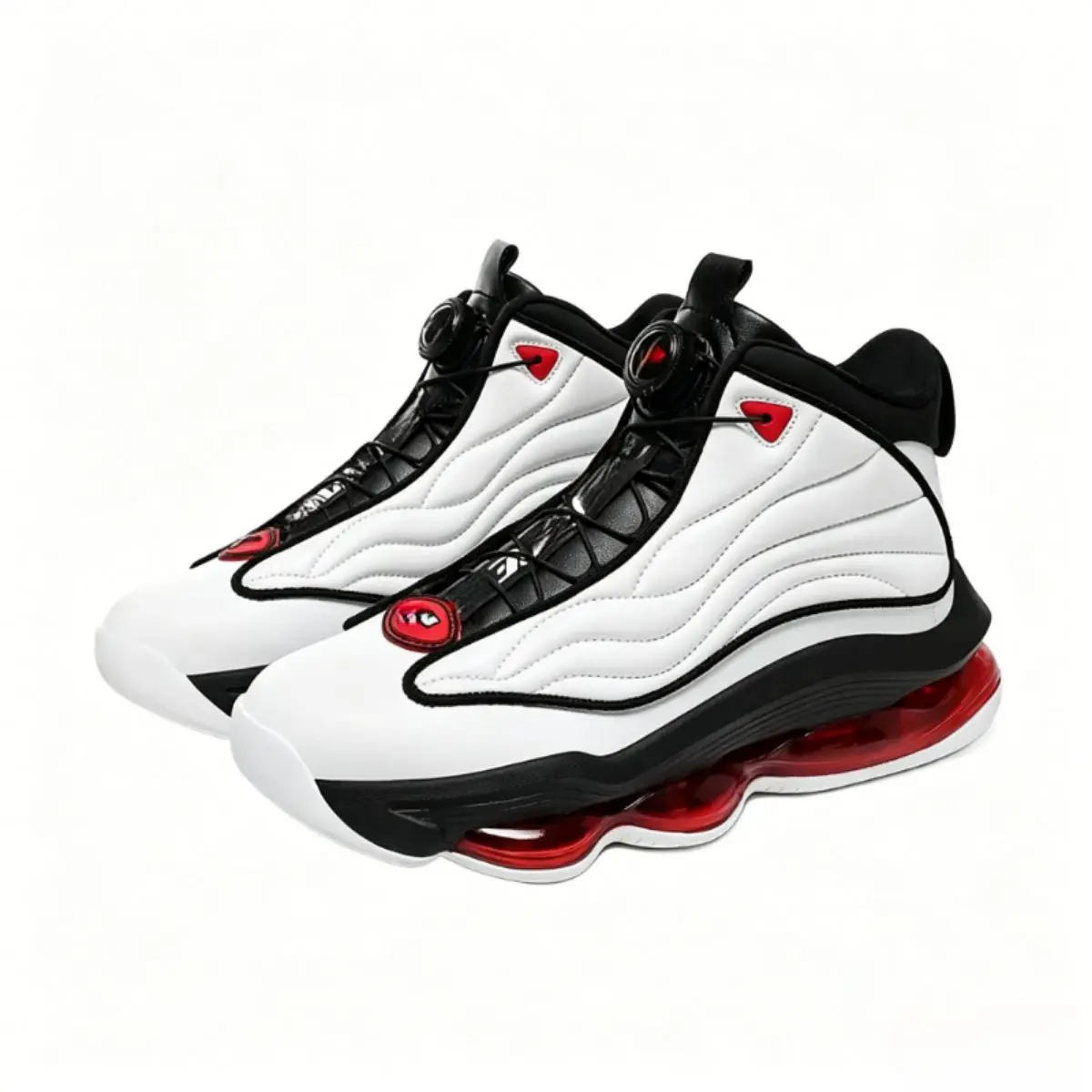 Retro Mid Cut Performance Basketball Shoes Rotatable Fast Lacing System Plush Padded Ankle Collar Large Visible Air Cushion Anti Slip Rubber Sole Trendy Color Block Sneakers For Training Street Styling