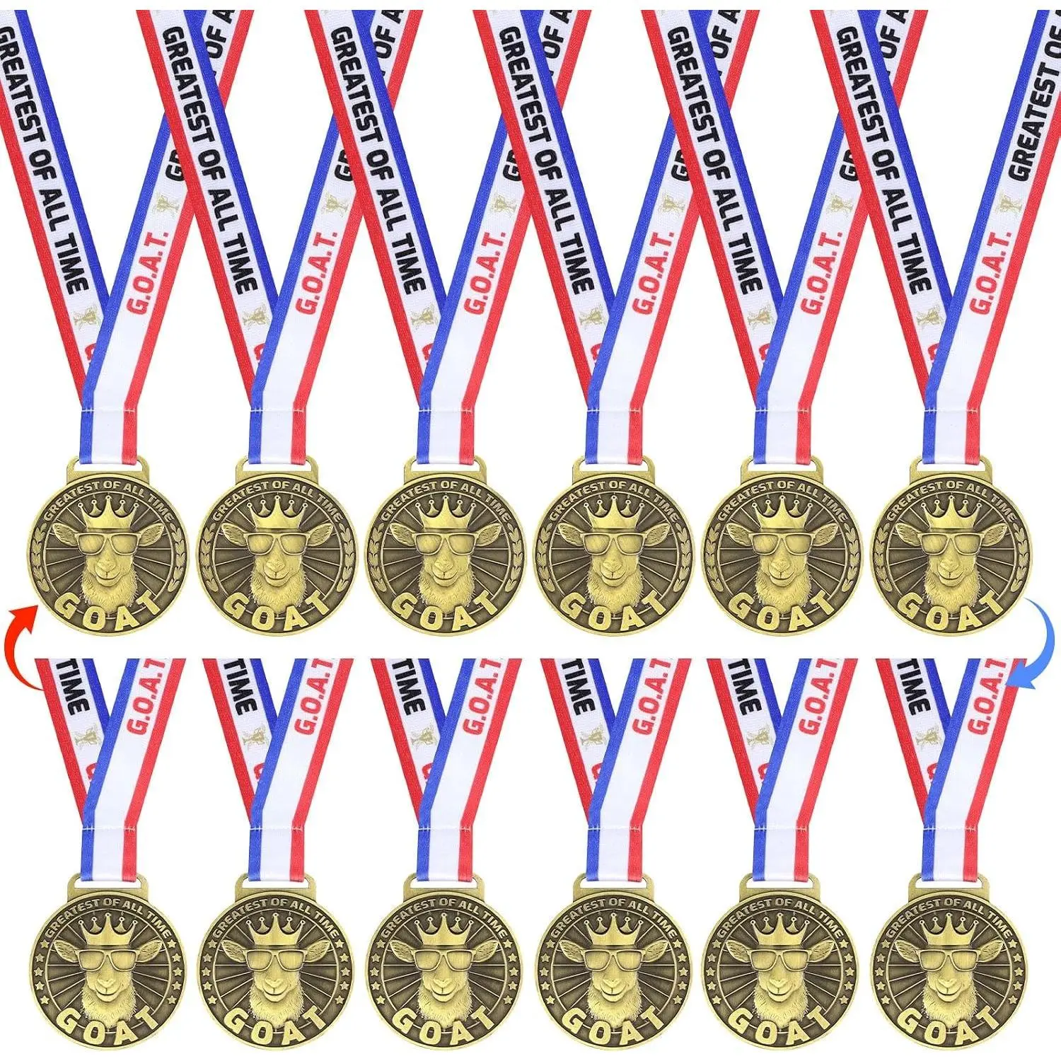 6/12/24 Pcs Bulk 2 Inch Double-Sided Goat Medals with Neck Ribbons
