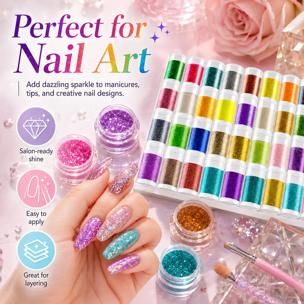 36 Colors Glitter Set – Fine Glitter Powder and Mixed Glitter Flakes, Shimmer Craft Glitter for Resin Art, Slime Making, Tumblers, Cards, Scrapbooking, DIY Decorations, Party Crafts and Creative Projects.