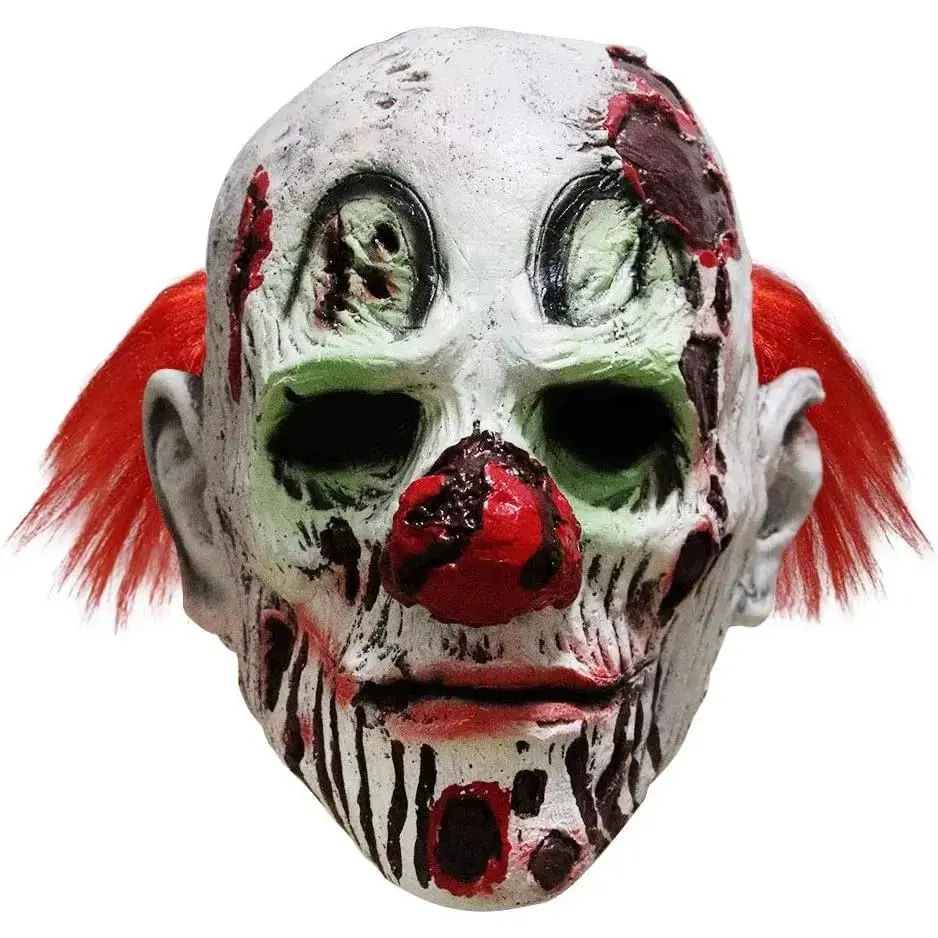 Spooky Adult Halloween Evil Clown Latex Mask - Red Hair, Blood-Red Lips, Icy Gloomy Face, Classic Party Accessory, 1 Size Fits Most Adults, One Size Fits Most Adults