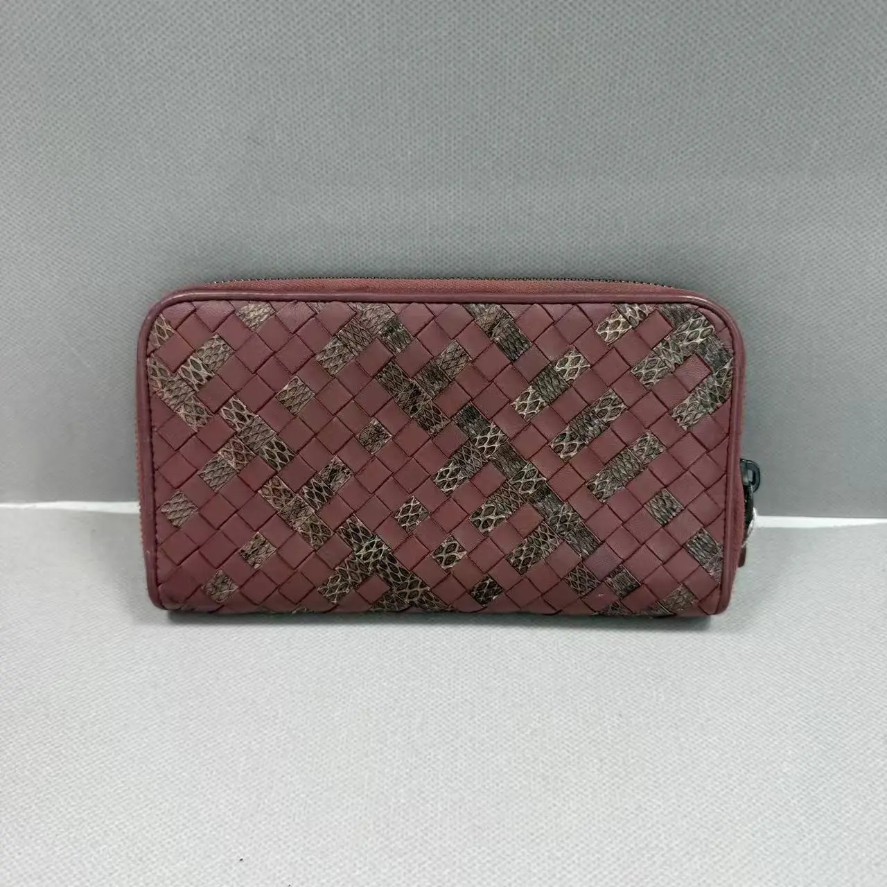 Pre-owned Bottega Veneta Intrecciato Snakeskin Wallet YY758 26.07.24