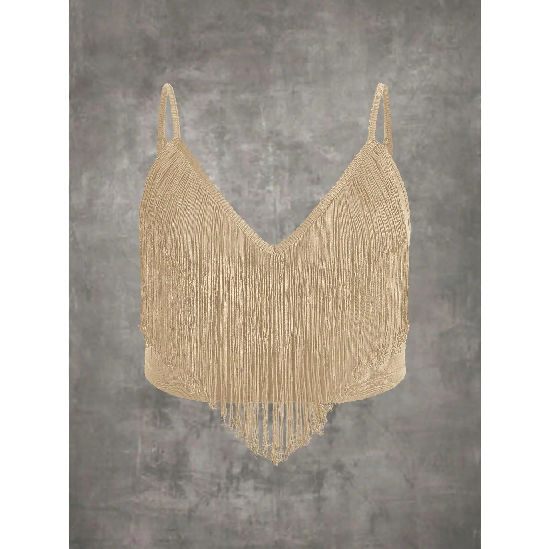 Plus Fringe Trim Crop Camisole Tops Spaghetti Strap Deep V Neck Summer Y2k Going Out Tops