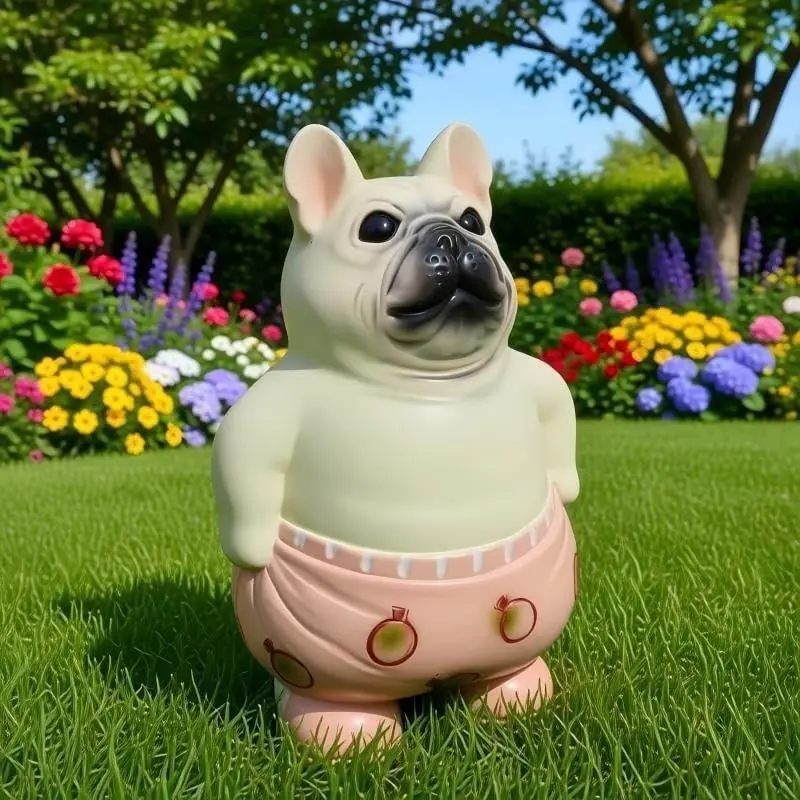 Creative standing figure resin figurine, short pants style bulldog sculpture, interesting tabletop decorative handicraft, soft decoration for entrance and office, suitable as niche healing style holiday gifts