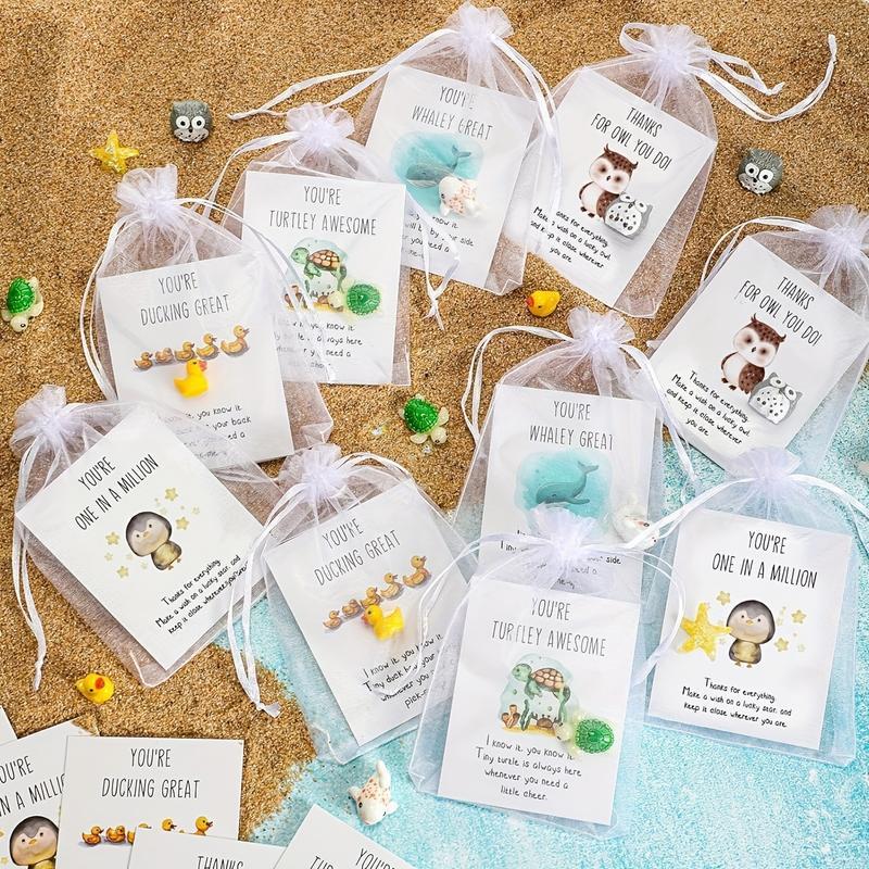 Set of 30 Employee Appreciation Gifts Bulk for Coworkers, Thank You Staff Gift with Animal Pun Note Cards, Greeting Card, Quality Materials Funny Resin Ducks Stars Whales Turtles Owls Favors, Durable Card