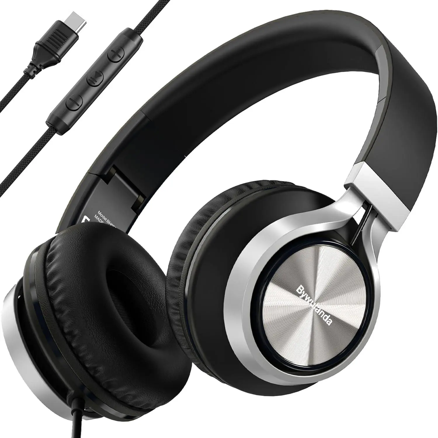 USB C Headphones with Microphone, Wired Over-Ear for School | Volume Control,  Stereo Sound, Comfortable Fit, Wired Foldable Headphones for Adult/Teens/Laptop/Tablets/Travel, Black
