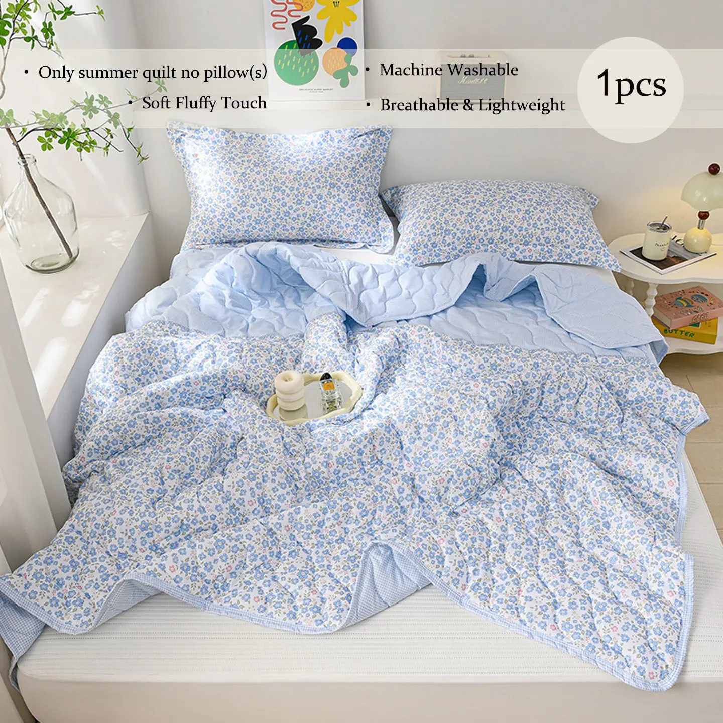 Comfortable Breathable Summer Quilt, Ultra-Soft Skin-Friendly, Lightweight Cool Polyester Fiber, All-Season Use, Single & Twin Size, Lightweight Quilts